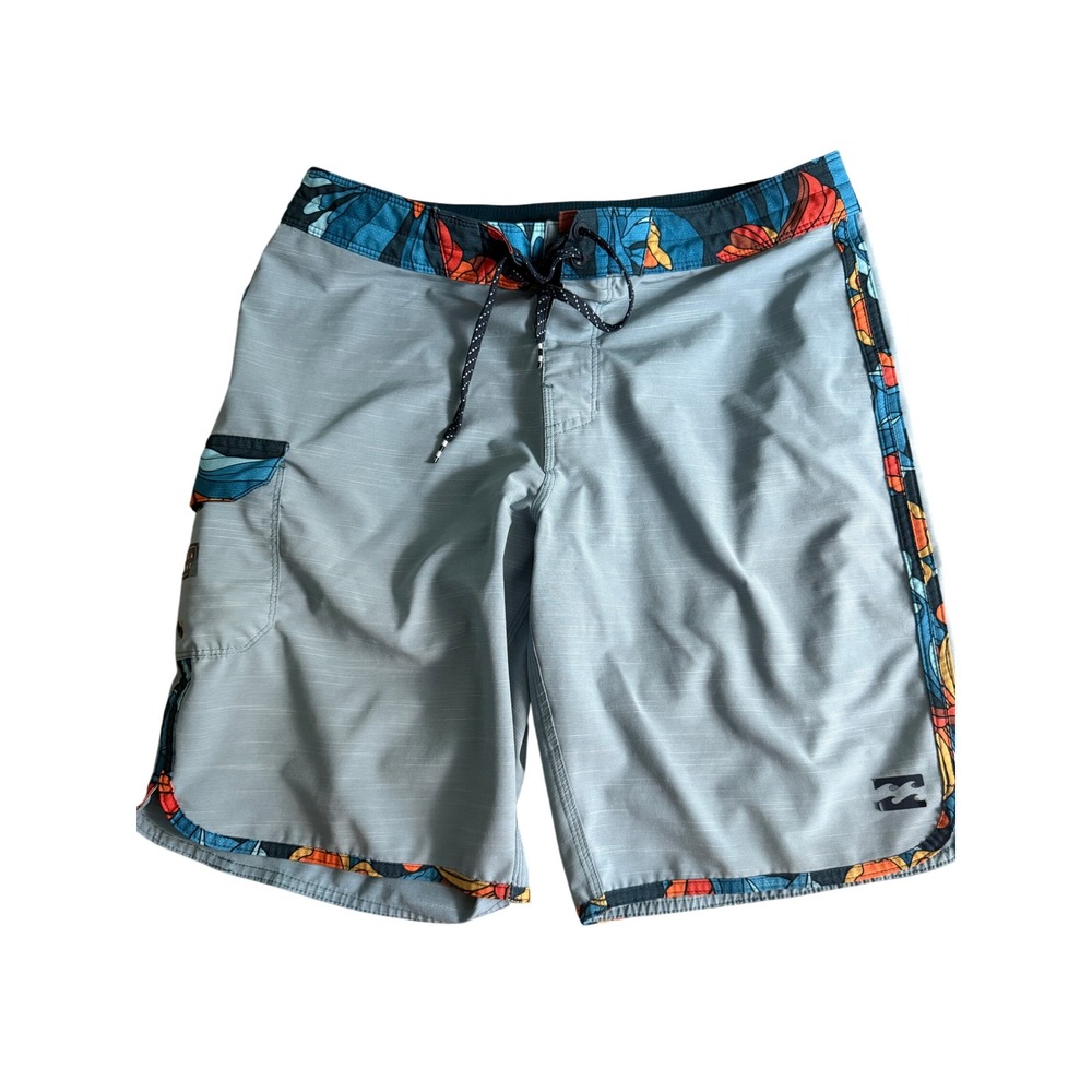 Billabong Platinum X Board Shorts Mens 33 Blue Tropical Floral Trim Swim Trunks